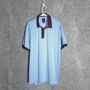 Kenneth Cole Golf Polo Mens Large Blue Golf Cart Print Performance Stretch Shirt